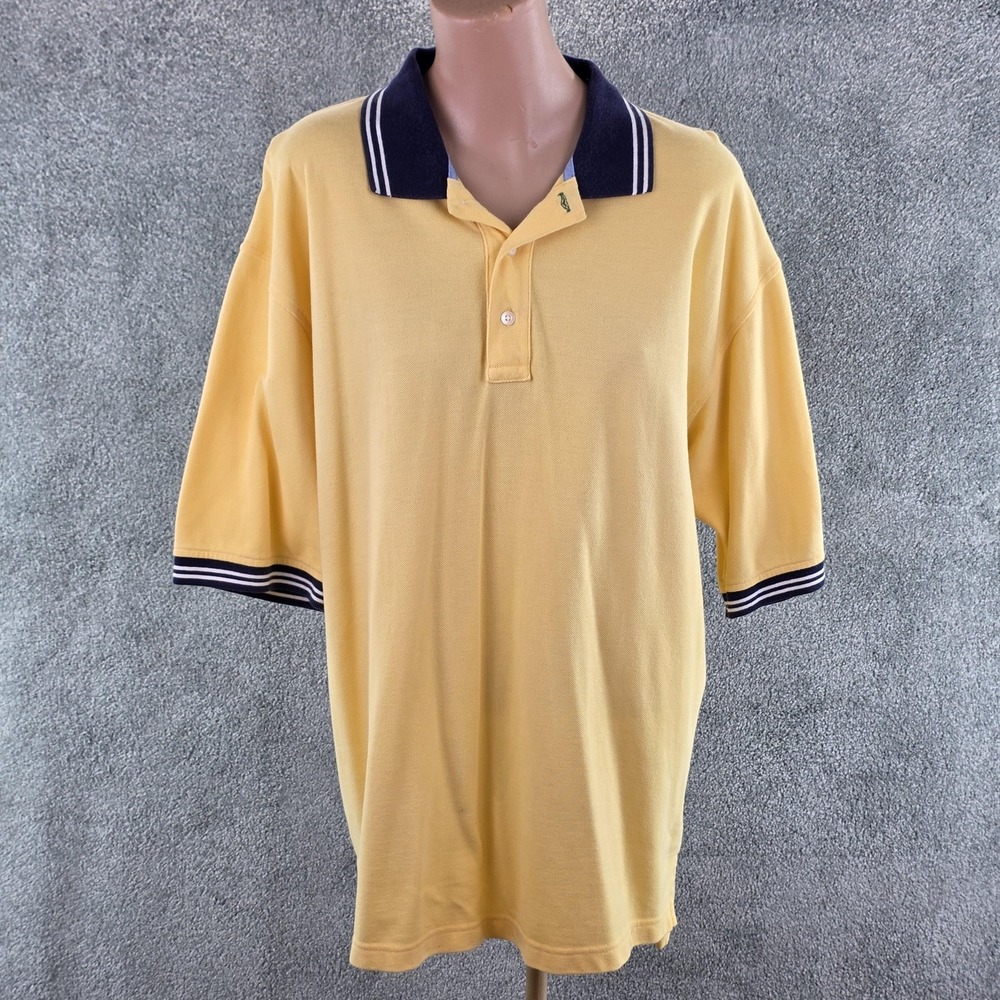 Tommy Hilfiger Golf Polo Shirt Mens‎ XL Yellow Navy Contrast Collar Preppy Pique